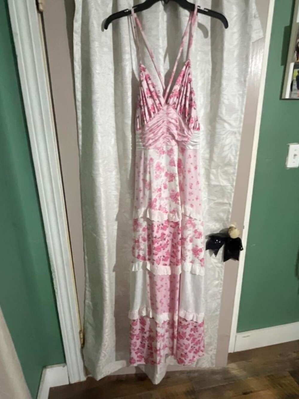 Pink Floral Ruffle Maxi Dress Summer